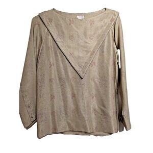 Vintage Tahari Shirt Womens 12 Gold Silk Long Sleeve Mandarin‎ Collar 90s Blouse
